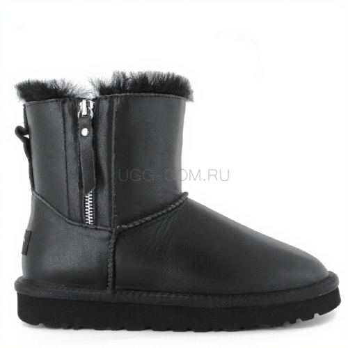 Mens Classic Mini Double Zip Metallic Black